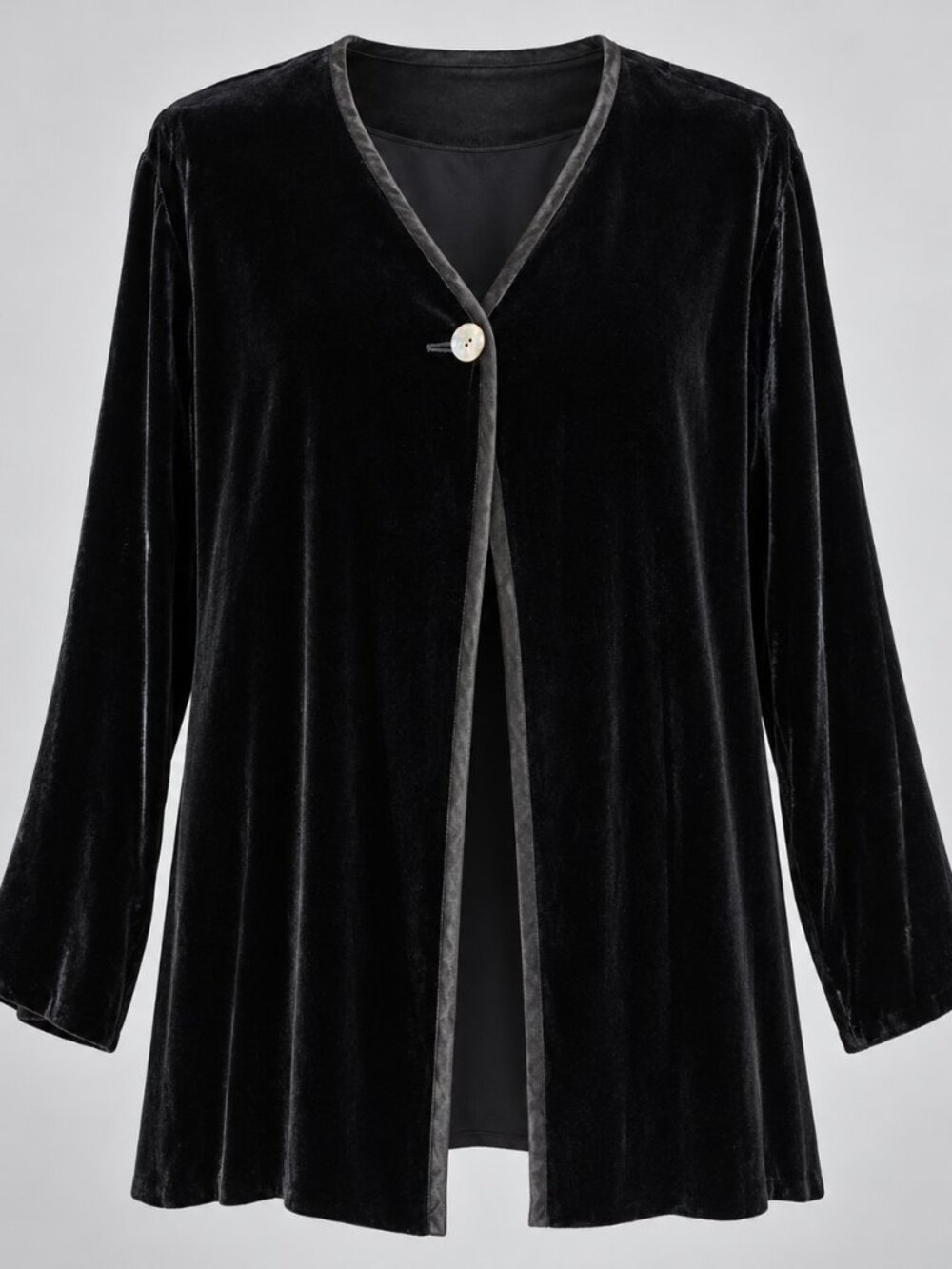 Vintage 90s Ann Tjian for Kenar Black Silk Rayon Velvet Duster